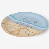 Beach Wedding 2 Harten in het zand Wedding Paper Papieren Bordje (Gekanteld)