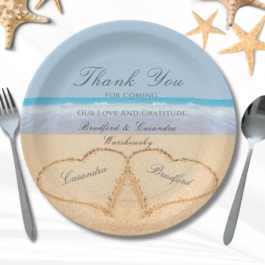 Beach Wedding 2 Harten in het zand Wedding Paper Papieren Bordje