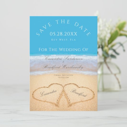 Beach Wedding 2 Harten op de zand bruiloft Kaart (Staand voorkant)