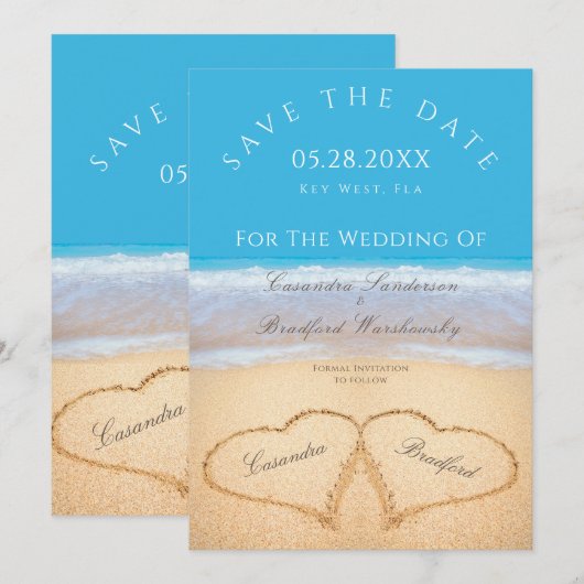 Beach Wedding 2 Harten op de zand bruiloft Kaart (Voorkant / Achterkant)