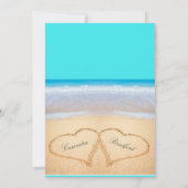 Beach Wedding 2 Hearts Sand Blauwgroen Blue Invita Kaart (Achterkant)