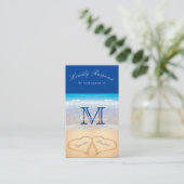 Beach Wedding 2 Hearts Sand Dark Blue RSVP Enclos Informatiekaartje (Staand voorkant)