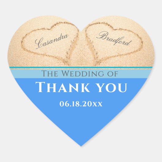Beach Wedding 2 Hearts Sand Wedding Bedankt Hart Sticker (Voorkant)