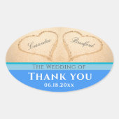 Beach Wedding 2 Hearts Sand Wedding Bedankt Ovale Sticker (Voorkant)