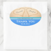 Beach Wedding 2 Hearts Sand Wedding Bedankt Ovale Sticker (Tas)