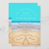 Beach Wedding 2 Hearts Sand Wedding Blauwgroen Blu Kaart (Voorkant / Achterkant)