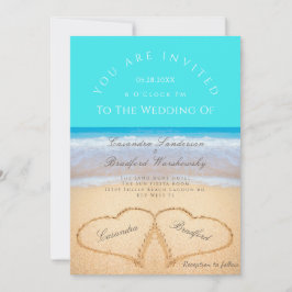 Beach Wedding 2 Hearts Sand Wedding Blauwgroen Blu Kaart