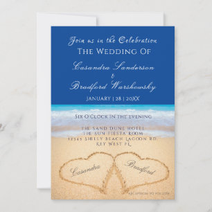Beach Wedding 2 Hearts Sand Wedding Dark Blue Inv Kaart