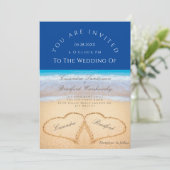 Beach Wedding 2 Hearts Sand Wedding Dark Blue Kaart (Staand voorkant)