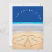 Beach Wedding 2 Hearts Sand Wedding Dark Blue Kaart (Achterkant)