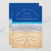 Beach Wedding 2 Hearts Sand Wedding Dark Blue Kaart (Voorkant / Achterkant)
