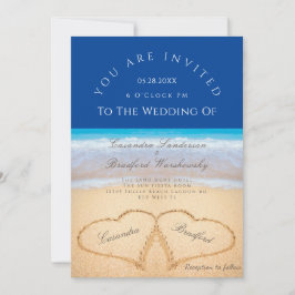 Beach Wedding 2 Hearts Sand Wedding Dark Blue Kaart