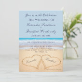 Beach Wedding 2 Hearts Sand Wedding Dusty Blue Kaart (Staand voorkant)