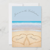 Beach Wedding 2 Hearts Sand Wedding Dusty Blue Kaart (Achterkant)