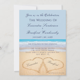 Beach Wedding 2 Hearts Sand Wedding Dusty Blue Kaart