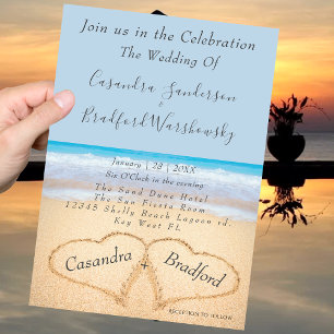 Beach Wedding 2 Hearts Sand Wedding Dusty Blue Kaart