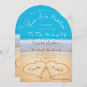 Beach Wedding 2 Hearts Sand Wedding Ocean Blue Inv Kaart (Voorkant / Achterkant)