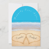 Beach Wedding 2 Hearts Sand Wedding Ocean Blue Inv Kaart (Achterkant)