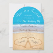 Beach Wedding 2 Hearts Sand Wedding Ocean Blue Inv Kaart (Voorkant)