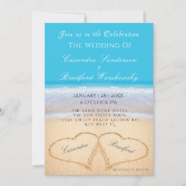 Beach Wedding 2 Hearts Sand Wedding Ocean Blue Kaart