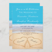 Beach Wedding 2 Hearts Sand Wedding Ocean Blue Kaart (Voorkant / Achterkant)