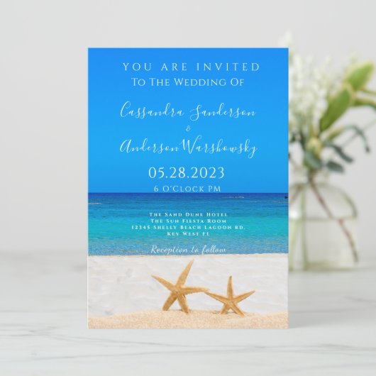 Beach Wedding 2 Starfish in Sand Kaart (Staand voorkant)