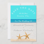 Beach Wedding 2 Starfish in Sand Save the Date Inv Kaart (Voorkant)
