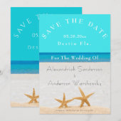 Beach Wedding 2 Starfish in Sand Save the Date Inv Kaart (Voorkant / Achterkant)