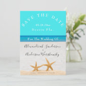Beach Wedding 2 Starfish in Sand Save the Date Inv Kaart (Staand voorkant)