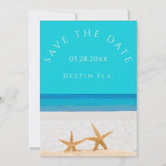 Beach Wedding 2 Starfish in Sand Save the Date Inv Kaart (Achterkant)
