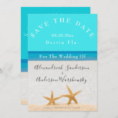 Beach Wedding 2 Starfish in Sand Save the Date Inv Kaart (Voorkant / Achterkant)