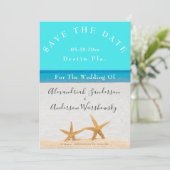 Beach Wedding 2 Starfish in Sand Save the Date Inv Kaart (Staand voorkant)