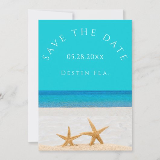 Beach Wedding 2 Starfish in Sand Save the Date Inv Kaart (Achterkant)