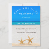Beach Wedding 2 Starfish in Sand Save the Date Kaart (Voorkant)