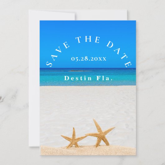 Beach Wedding 2 Starfish in Sand Save the Date Kaart (Achterkant)