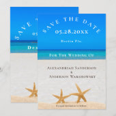 Beach Wedding 2 Starfish in Sand Save the Date Kaart (Voorkant / Achterkant)