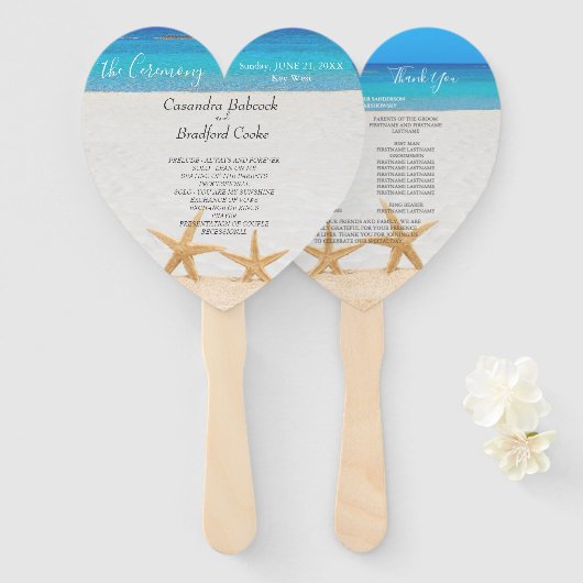 Beach Wedding 2 Starfish in Sand Wedding Hand Fan Handwaaier (Voorkant en achterkant)