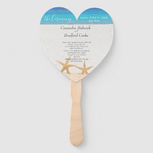 Beach Wedding 2 Starfish in Sand Wedding Hand Fan Handwaaier (Voorkant)
