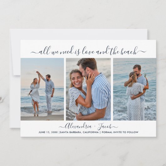 Beach Wedding 3 Photo Save the Date (Voorkant)