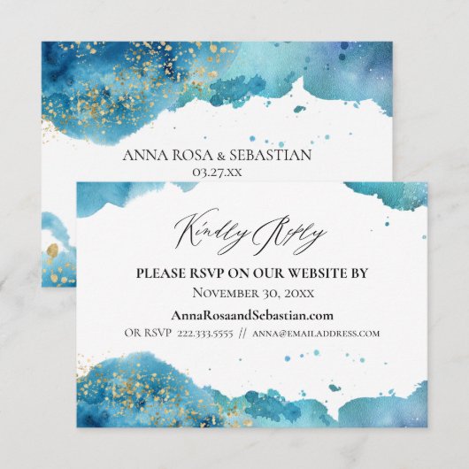 *~* Beach Wedding Abstract Wave Website RSVP Informatiekaartje (Voorkant / Achterkant)
