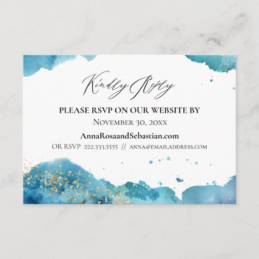 *~* Beach Wedding Abstract Wave Website RSVP Informatiekaartje (Voorkant)