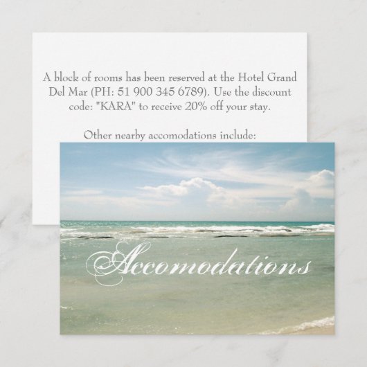 Beach Wedding Accomodation Card Informatiekaartje (Voorkant / Achterkant)
