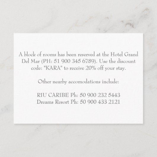  Beach Wedding Accomodation Card Informatiekaartje (Achterkant)