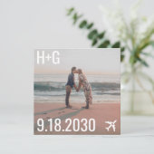 Beach Wedding Airplane Destination Square Foto Save The Date (Staand voorkant)