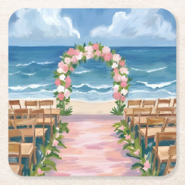 Beach Wedding Aisle Floral Watercolor Kartonnen Onderzetters