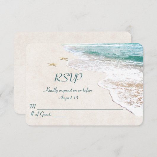 Beach Wedding and starfish RSVP Kaart (Voorkant / Achterkant)