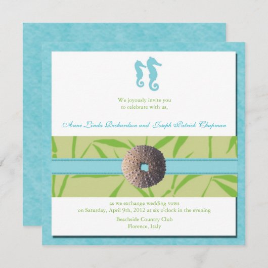 Beach Wedding - Aqua Blue bruiloft uitnodigingen (Voorkant / Achterkant)