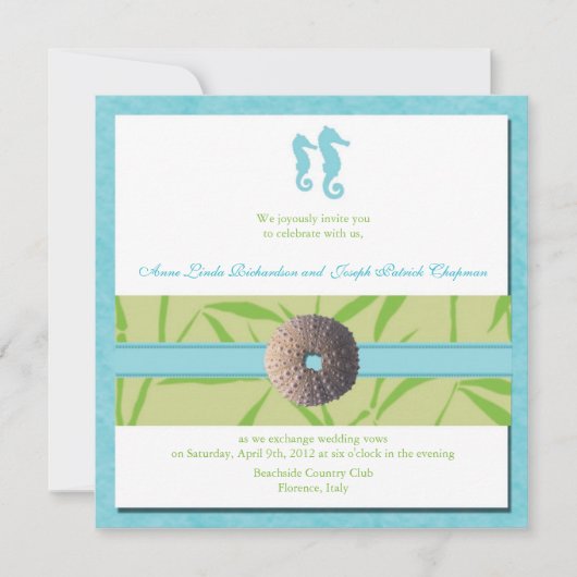 Beach Wedding - Aqua Blue bruiloft uitnodigingen (Voorkant)