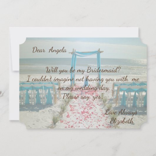 Beach Wedding Arbor Bridesmaid Kaart (Achterkant)