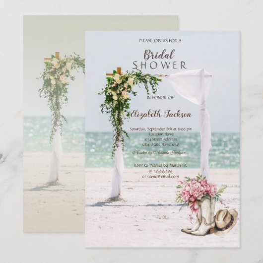 Beach Wedding Arbor Cowgirl Boots Bridal Shower Kaart (Voorkant / Achterkant)